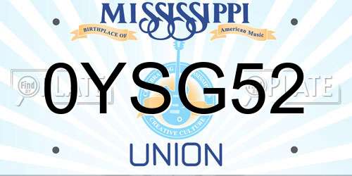 0YSG52 Mississippi License Plate