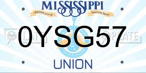 0YSG57 Mississippi License Plate