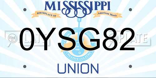0YSG82 Mississippi License Plate