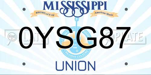 0YSG87 Mississippi License Plate