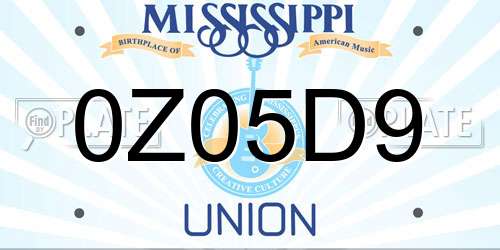 0Z05D9 Mississippi License Plate