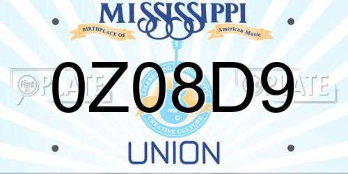 0Z08D9 Mississippi License Plate