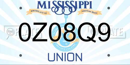 0Z08Q9 Mississippi License Plate