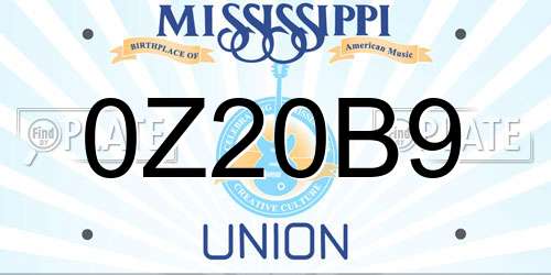 0Z20B9 Mississippi License Plate