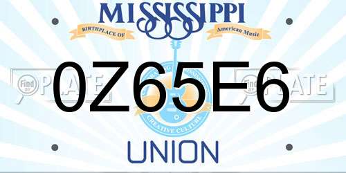 0Z65E6 Mississippi License Plate