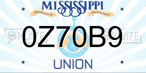 0Z70B9 Mississippi License Plate