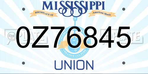 0Z76845 Mississippi License Plate