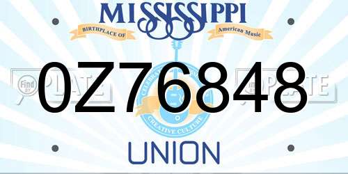 0Z76848 Mississippi License Plate