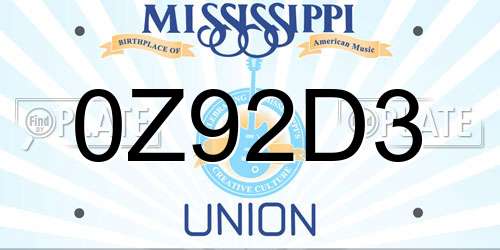 0Z92D3 Mississippi License Plate