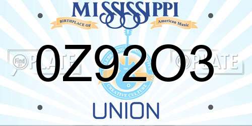 0Z92O3 Mississippi License Plate
