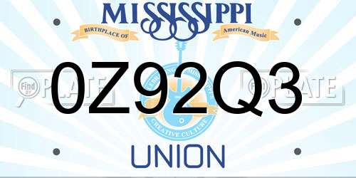 0Z92Q3 Mississippi License Plate
