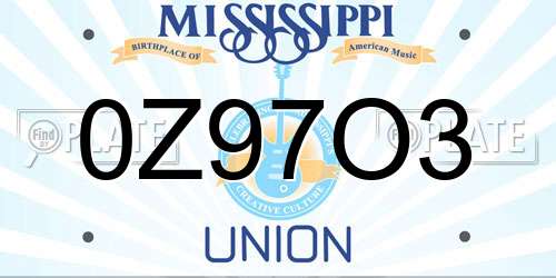 0Z97O3 Mississippi License Plate