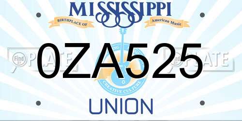 0ZA525 Mississippi License Plate