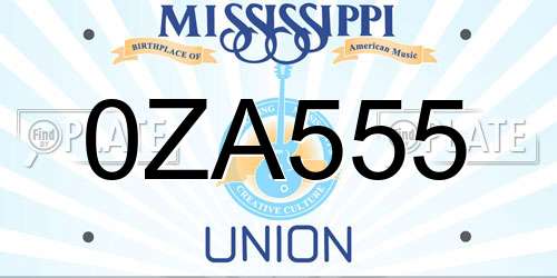 0ZA555 Mississippi License Plate