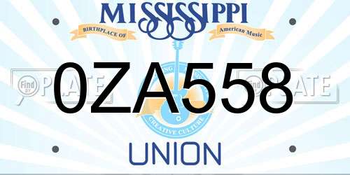 0ZA558 Mississippi License Plate