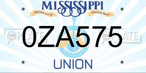 0ZA575 Mississippi License Plate