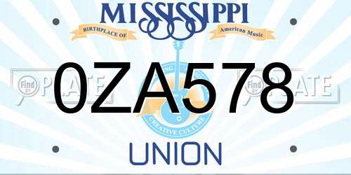 0ZA578 Mississippi License Plate
