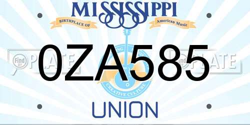 0ZA585 Mississippi License Plate