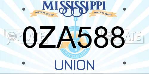 0ZA588 Mississippi License Plate