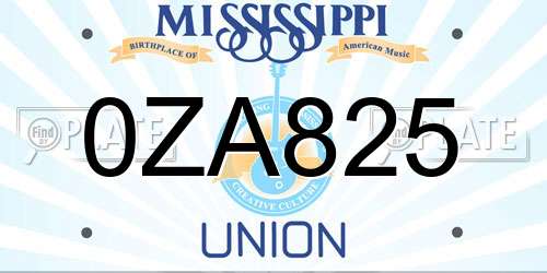 0ZA825 Mississippi License Plate