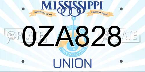 0ZA828 Mississippi License Plate
