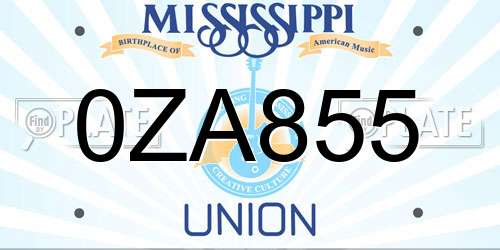 0ZA855 Mississippi License Plate