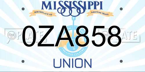 0ZA858 Mississippi License Plate