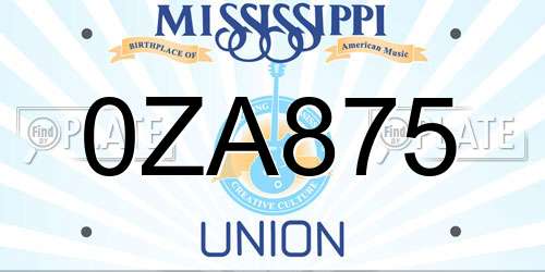 0ZA875 Mississippi License Plate