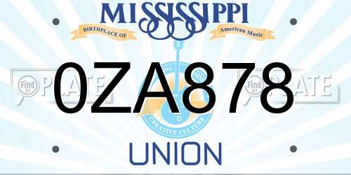 0ZA878 Mississippi License Plate