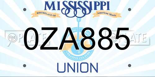 0ZA885 Mississippi License Plate