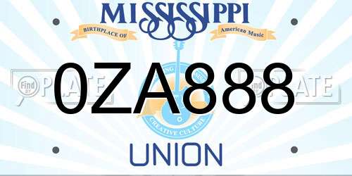 0ZA888 Mississippi License Plate