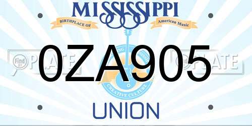 0ZA905 Mississippi License Plate