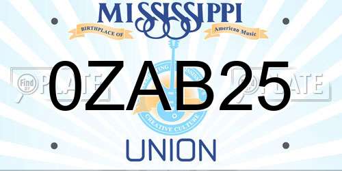 0ZAB25 Mississippi License Plate