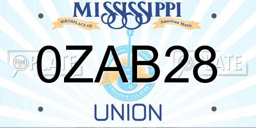 0ZAB28 Mississippi License Plate