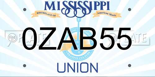 0ZAB55 Mississippi License Plate