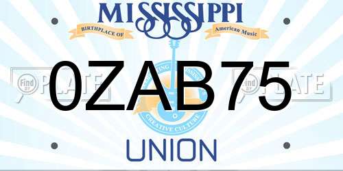 0ZAB75 Mississippi License Plate