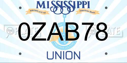 0ZAB78 Mississippi License Plate