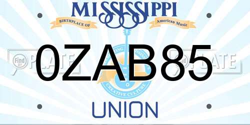 0ZAB85 Mississippi License Plate