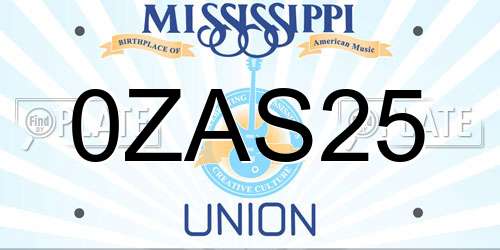 0ZAS25 Mississippi License Plate