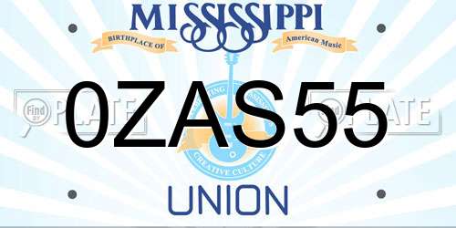 0ZAS55 Mississippi License Plate
