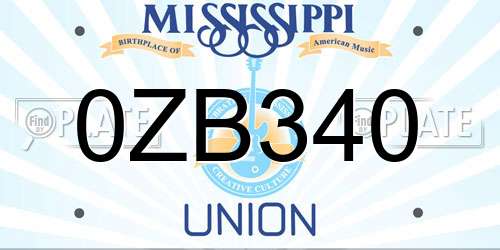 0ZB340 Mississippi License Plate