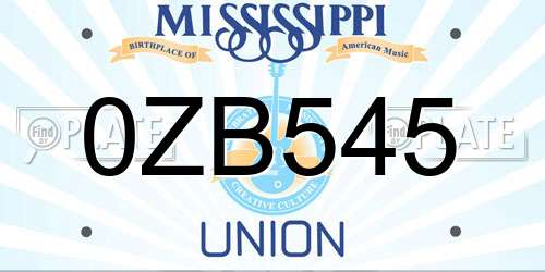 0ZB545 Mississippi License Plate