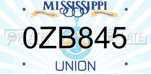 0ZB845 Mississippi License Plate