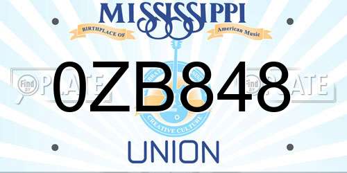0ZB848 Mississippi License Plate