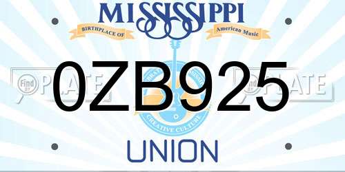 0ZB925 Mississippi License Plate