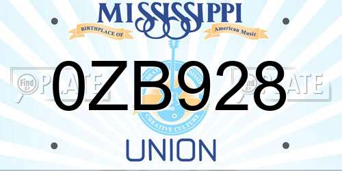 0ZB928 Mississippi License Plate
