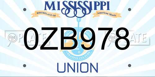 0ZB978 Mississippi License Plate