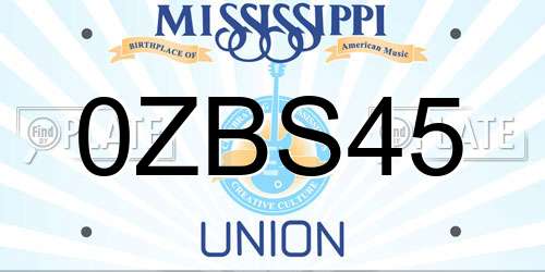 0ZBS45 Mississippi License Plate