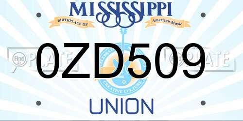 0ZD509 Mississippi License Plate