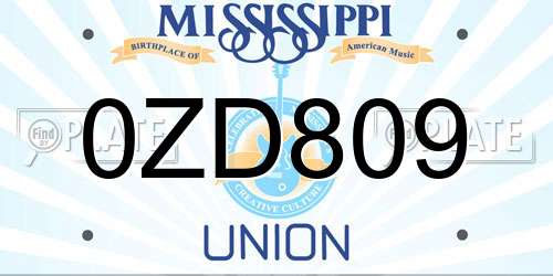 0ZD809 Mississippi License Plate
